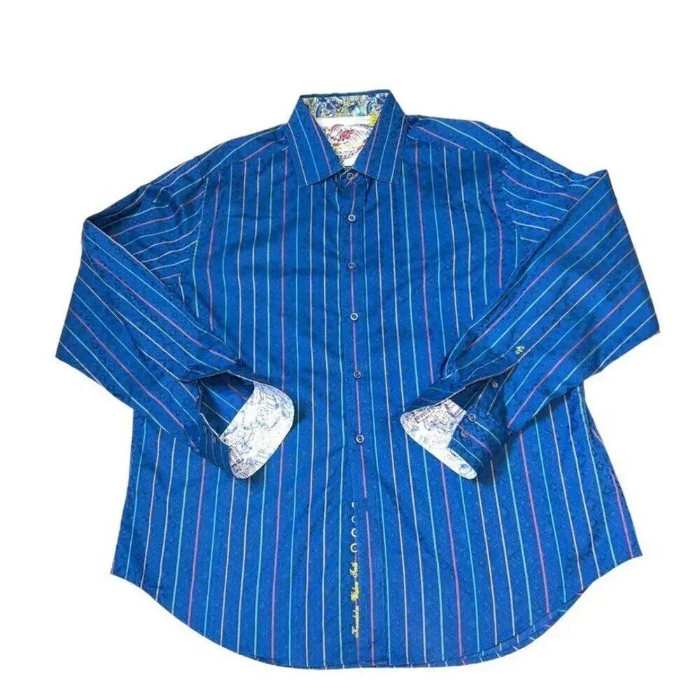 Robert‎ Graham Blue Button Down Dress Shirt Size 2XL